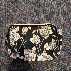 Rare Vintage Dior Black and White Rose Cosmetic Bag